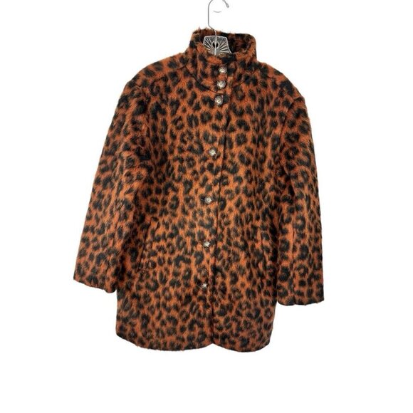 Marine Layer Stephanie Cocoon Coat Faux Fur Women's S Brown Cheetah New Wool Bld - Picture 1 of 16